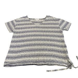 Cotton Blend Top Women's Blue and White Stripe Liz Claiborne Short Sleeve Size L
